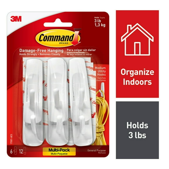Command Hooks Value Pack, White, Medium, 6 Hooks, 12 Strips/Pack