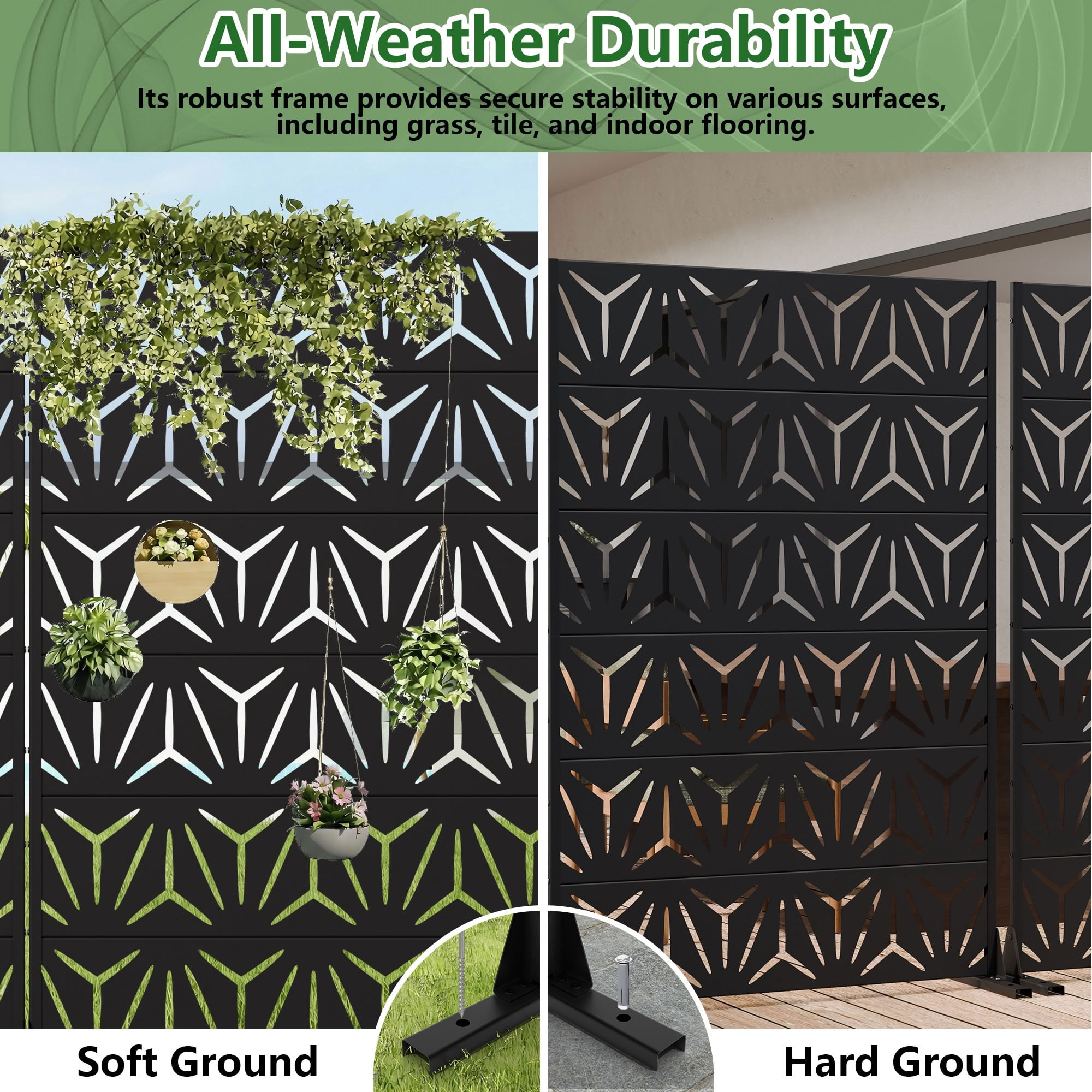 MAYEERTY 6 Panels Metal Outdoor Privacy Screen Panel Garden Divider Patio Backyard Decorative Privacy Fence 2Pcs, 72×47.2×15.7in