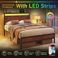 thumbnail image 6 of Bolvdo Twin Bed Frame with LED Headboard, USB Charging Port, Noise-Free Metal Wood Bed Frame, Brown, 6 of 8