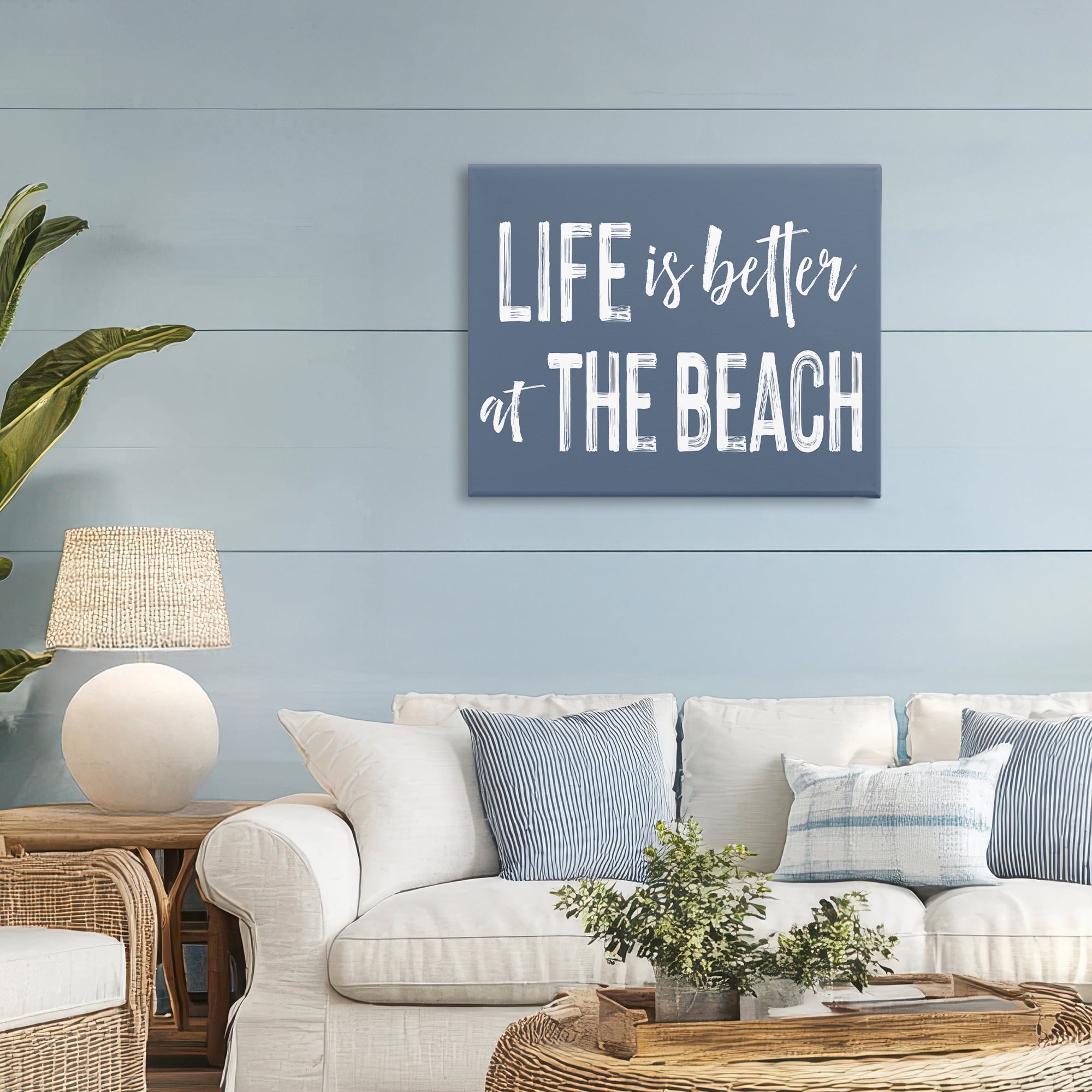 Life Better At Beach Blue Canvas Wall Art, design by Lettered and Lined