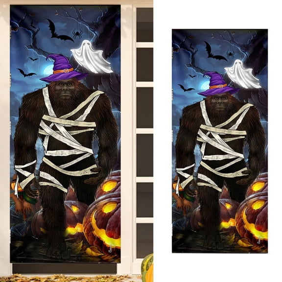 Halloween Ghost Pumpkin Door Cover, Bat Backdrop for Party Photo Decor