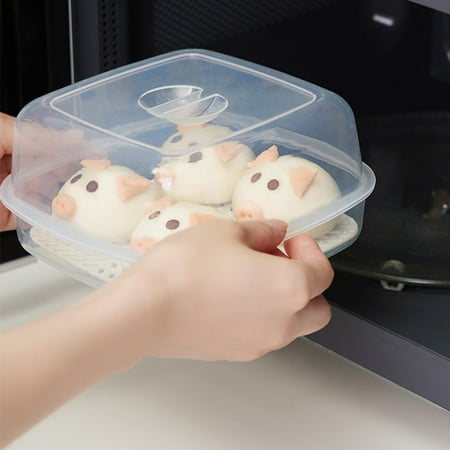 

Grofry Non-stick PP Buns Steamer with Lid Hexagon Steaming Hole Microwave Steamer Kitchen Tool Transparent