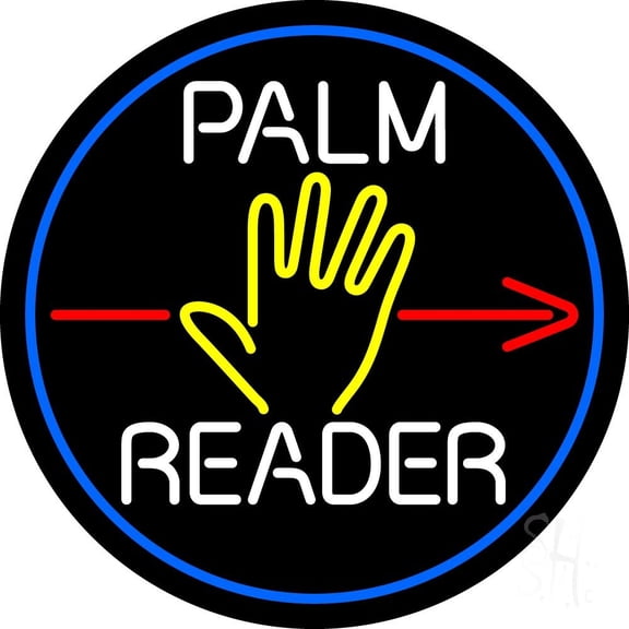 White Palm Reader Red Arrow Blue Border LED Neon Sign 18 X 18 - inches Black Square Cut Acrylic Backing, with Dimmer - Bright and Premium built indoor LED Neon Sign for Storefront.