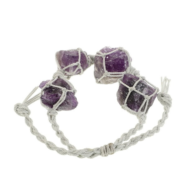 Pulsera tejida a mano con cristal de amatista, pulsera para mujer, joyería de piedra natural, pulsera trenzada ajustable, pulsera vintage
