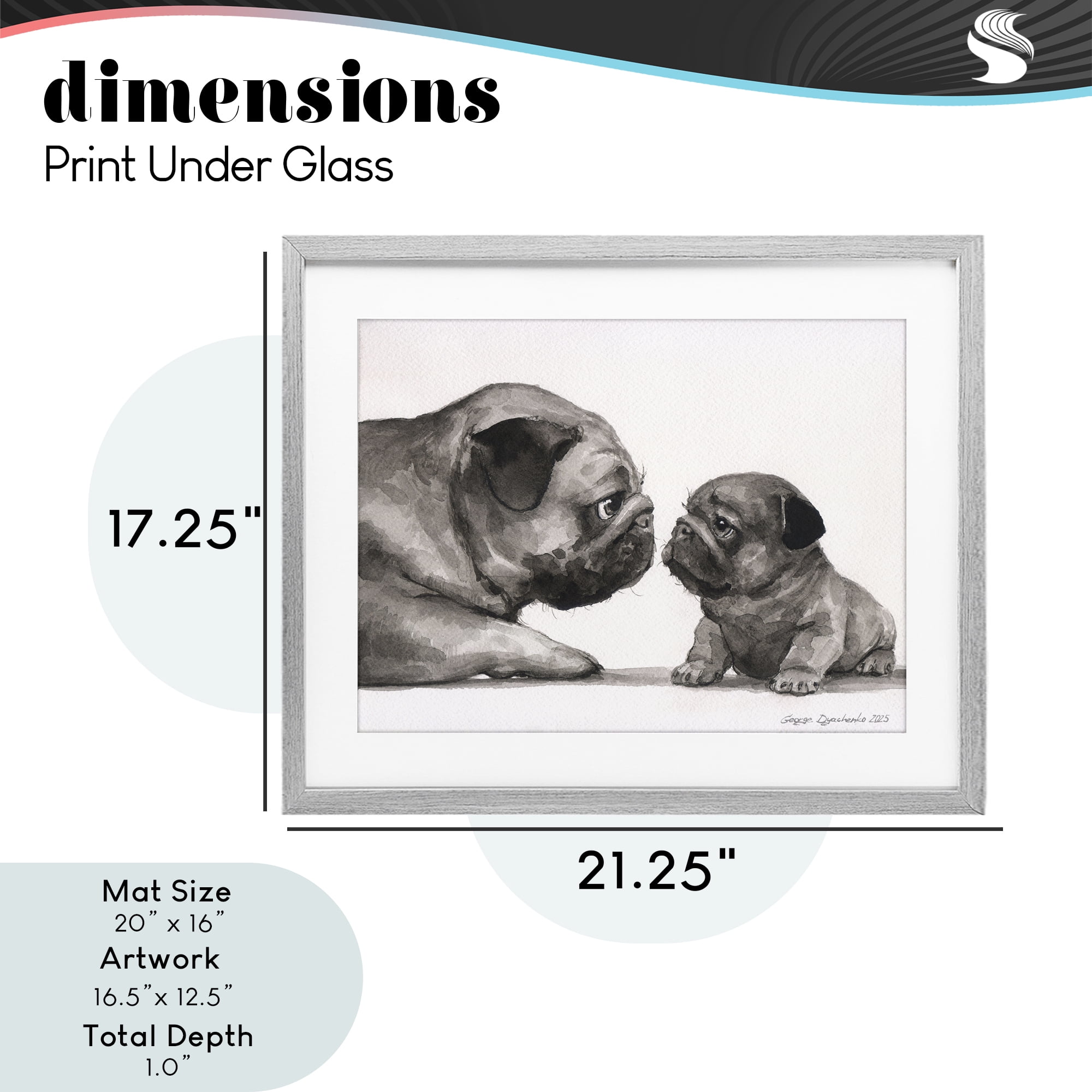 Stupell Industries Pug And Her Puppy Gray Framed Print Under Glass, design by George Dyachenko