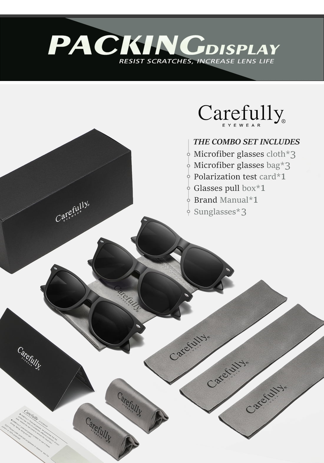 Carefully Square Sunglasses for Men and Women Sunglasses for Fishing Offering UV Protection (3 Pack)