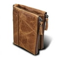 thumbnail image 4 of Cartera de piel de vaca Crazy Horse para hombre, billetera corta de piel de vaca con cepillo antirrobo, billetera con clip para billetes para hombre, monedero con doble cremallera, 4 of 5