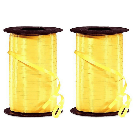Hilo Listón Curly 100m Para Regalos y Globos Pack 2 amarillo