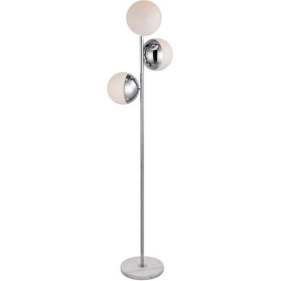 65.5 in. Eclipse 3 Light Floor Lamp Portable Light with Frosted White Glass, Chrome