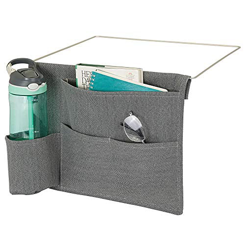 Gray mDesign Fabric Bedside Storage Organizer Caddy 4 Pockets 