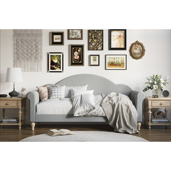 Home Design Chaise Upholstered Twin Daybed with Arched-Back Design, Gray – Adult Guest Room or Living Room, Easy Assembly