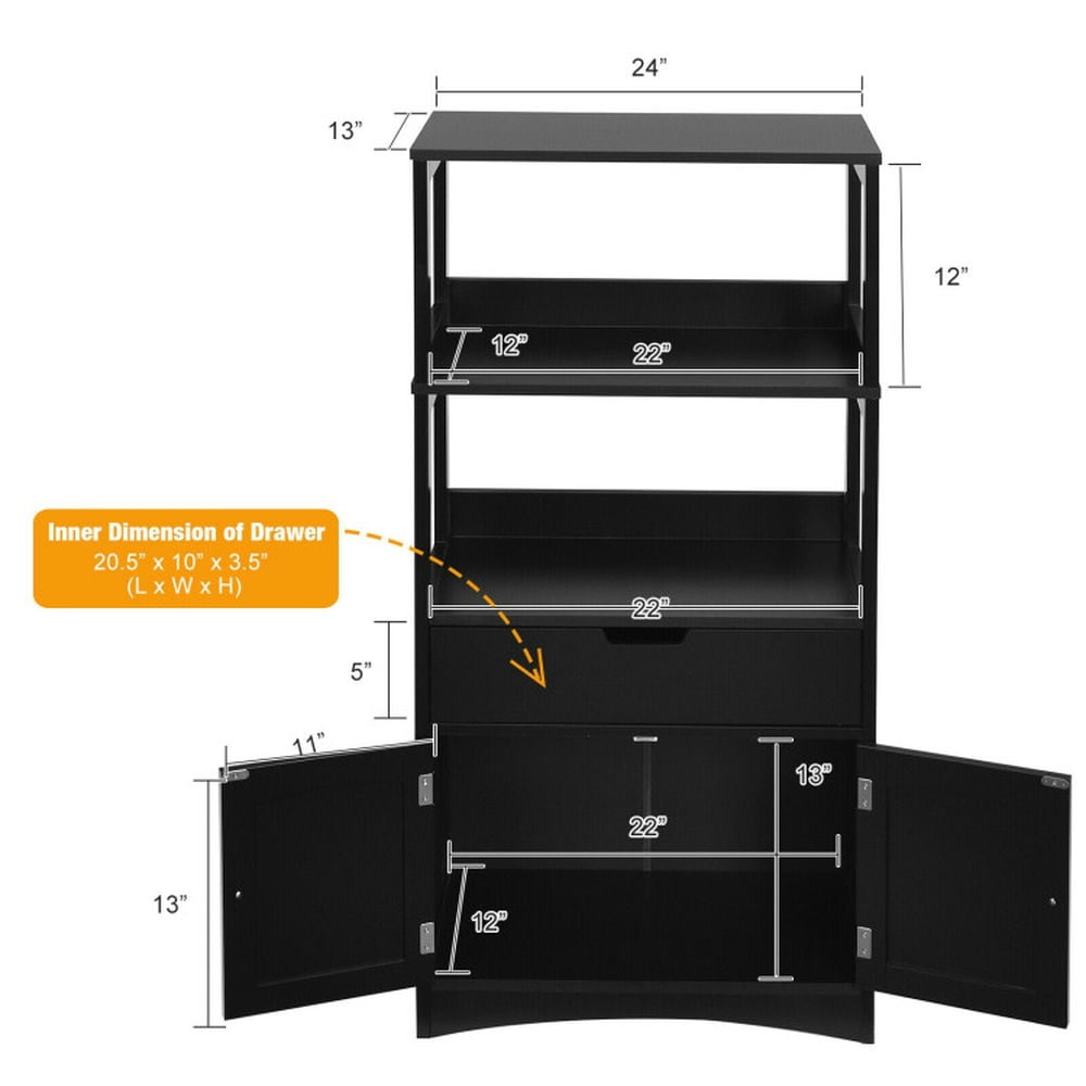 Finihen Storage Cabinet, Bathroom Floor Cabinet, Bathroom Storage Cabinet with Drawer and Shelf Floor Cabinet, for Bathroom, Living Room, Bedroom, Kitchen, Black