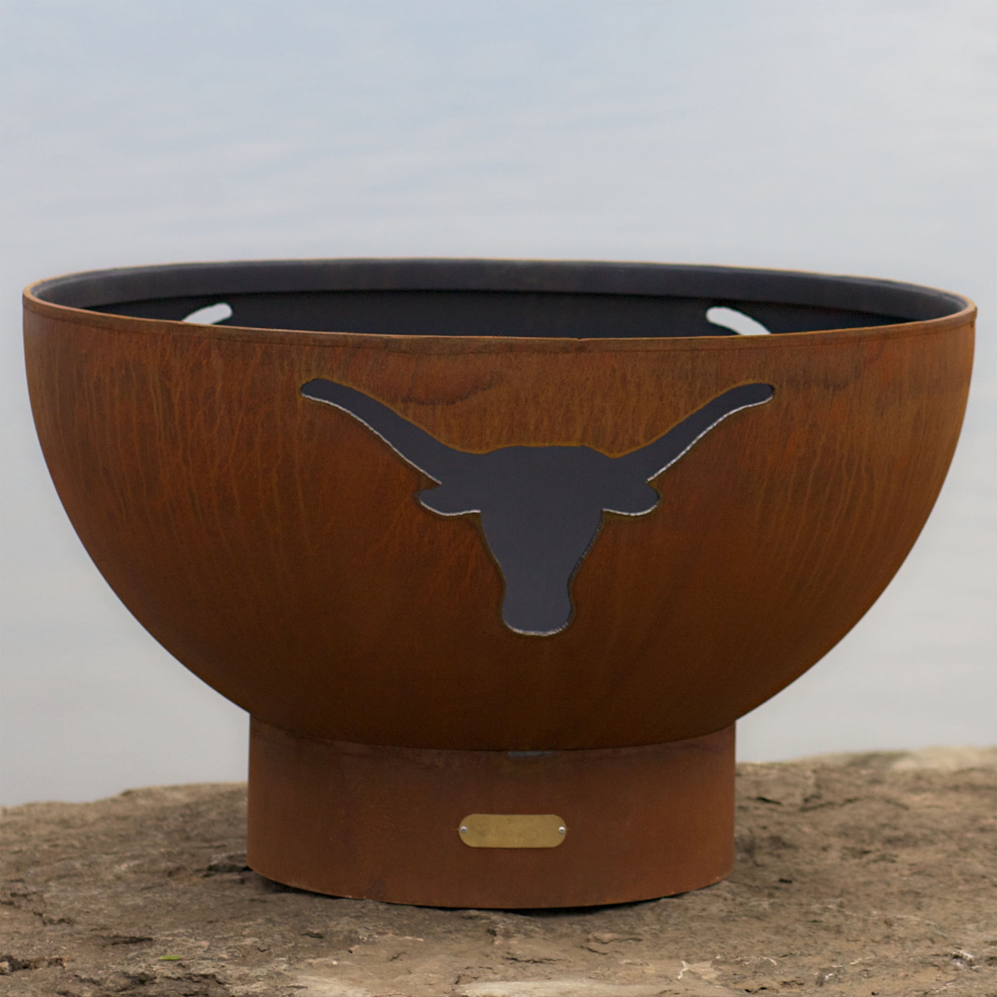 Long Horn Natural Gas Fire Pit Bowl Outdoor Patio Furniture Steel Firepit Iron Oxide Finish Includes Brass Burner Match Lit 50lbs Lava Rock Flex Line Kit and Plate