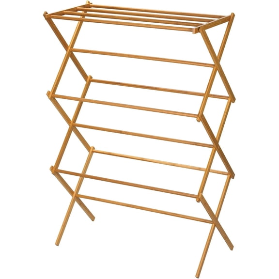 Bamboo Folding Clothes Drying Rack, Upscale Laundry Rack with 11 Dowels, Environmentally Friendly, Stable Frame, Shelf for Drying Flat