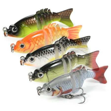 Gofishup 5pcs Multi Jointed Swimbait 6cm 4.7g 6 Segment Lifelike Artificial Hard Swim Bait Crankbait Fishing Lures with Storage Box