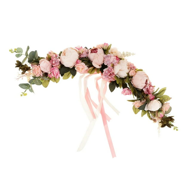 Guirnalda de flores de peonía de seda artificial para dintel de puerta, color rosa Rosado