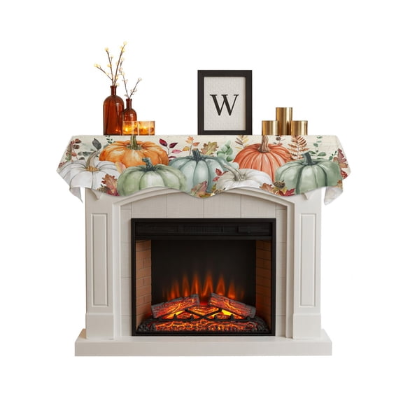 Sage Green Fall Pumpkins Fireplace Mantel Scarf Cover 60"Wx17"L,Fireplace Mantel Shelf Top Runner,Thanksgiving Autumn Rustic Leaf Mantle Dresser Scarves Table Runner for Holiday Party Living Room