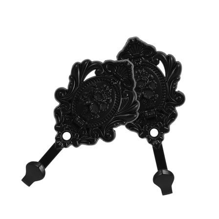 Soimiss 2Pcs Black Metal Coat Hook Rack with Embossed Vintage Design for Home