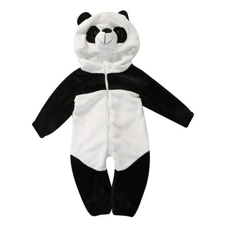 

Toddler Baby Boys Unisex Panda Winter Bodysuit Warm Long Sleeve Hooded Jumpsuit Romper Outfit