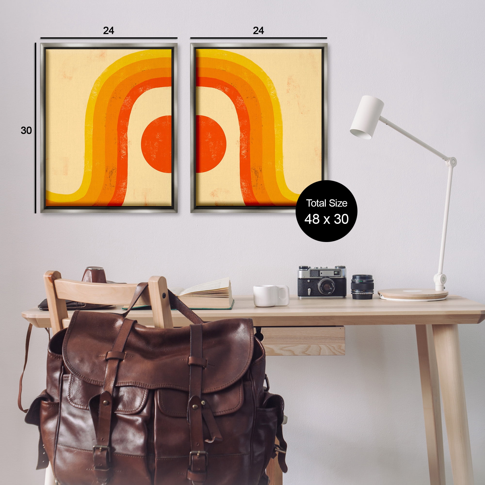 Stupell Industries Sun Setting Under Warm Tone Rainbow Abstract Painting Gray Floater Framed Canvas Art Print Wall Art, 25 x 31, Set of 2