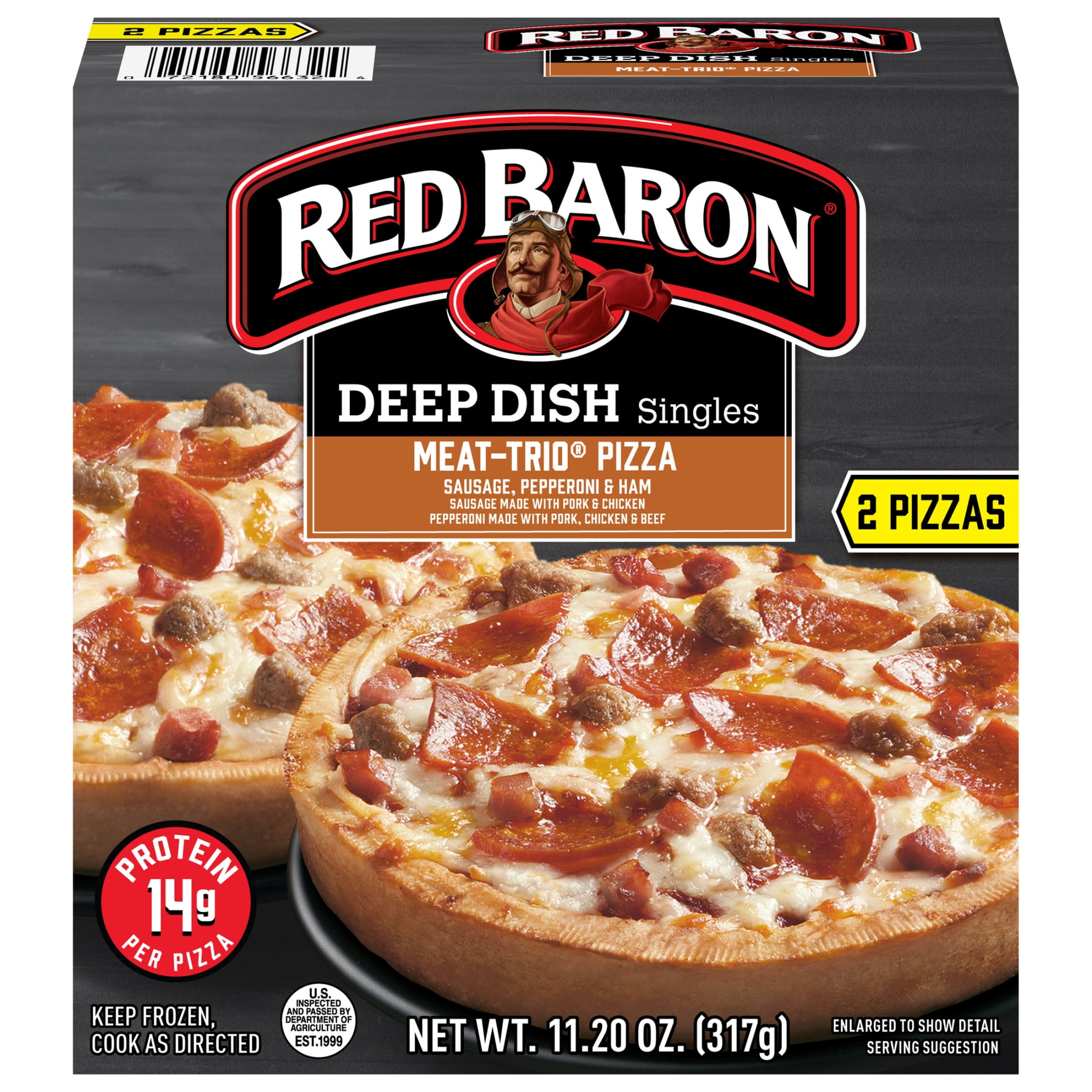 Red Baron Meat Trio Deep Dish Singles Frozen Personal Pizza, 11.2 oz 2 Pack