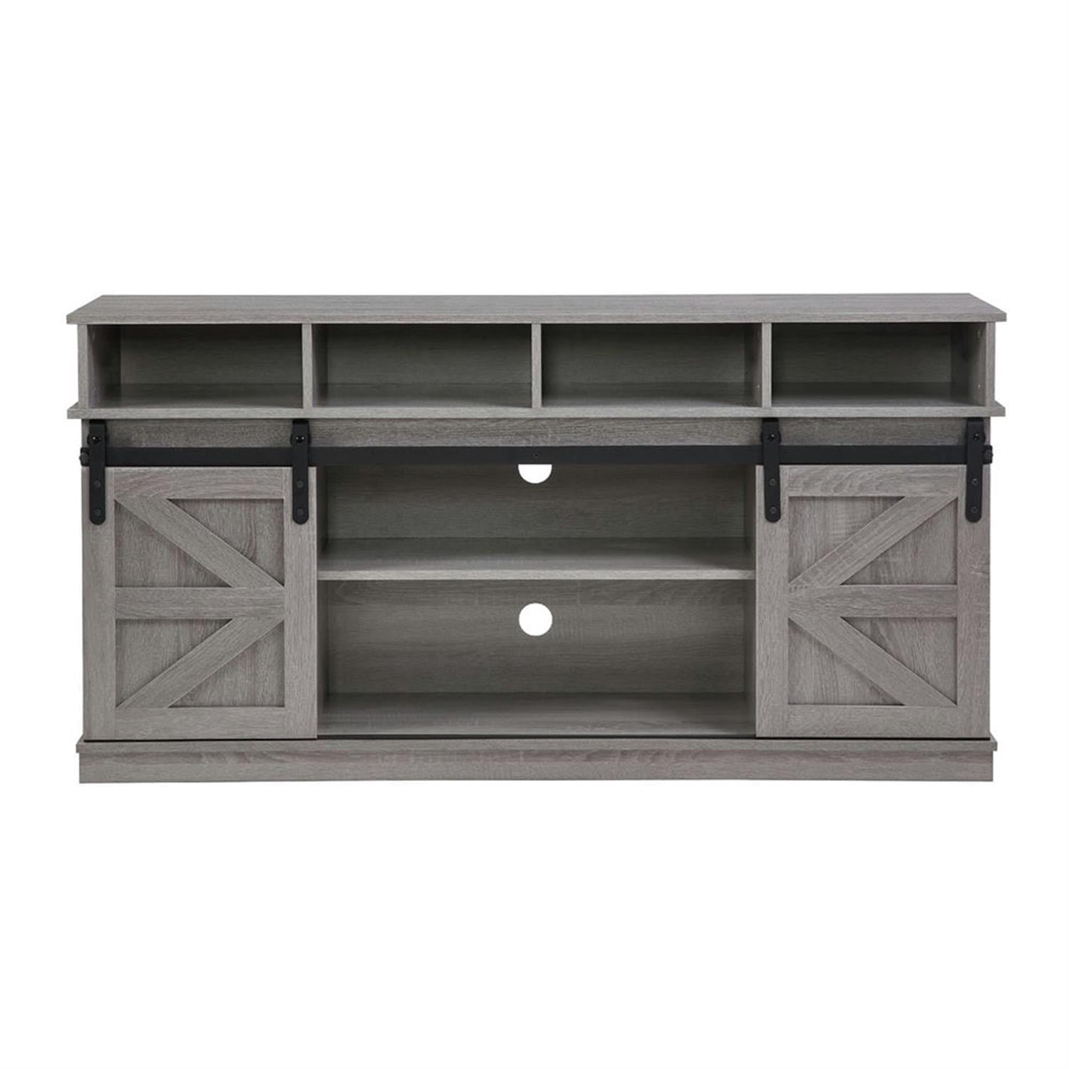 Demi Bonn Modern TV Stand with Sliding Barn Door, Farmhouse Wood Entertainment Center, Storage Cabinet Table Living Room with Adjustable Shelves for TVs Up to 65", Gray