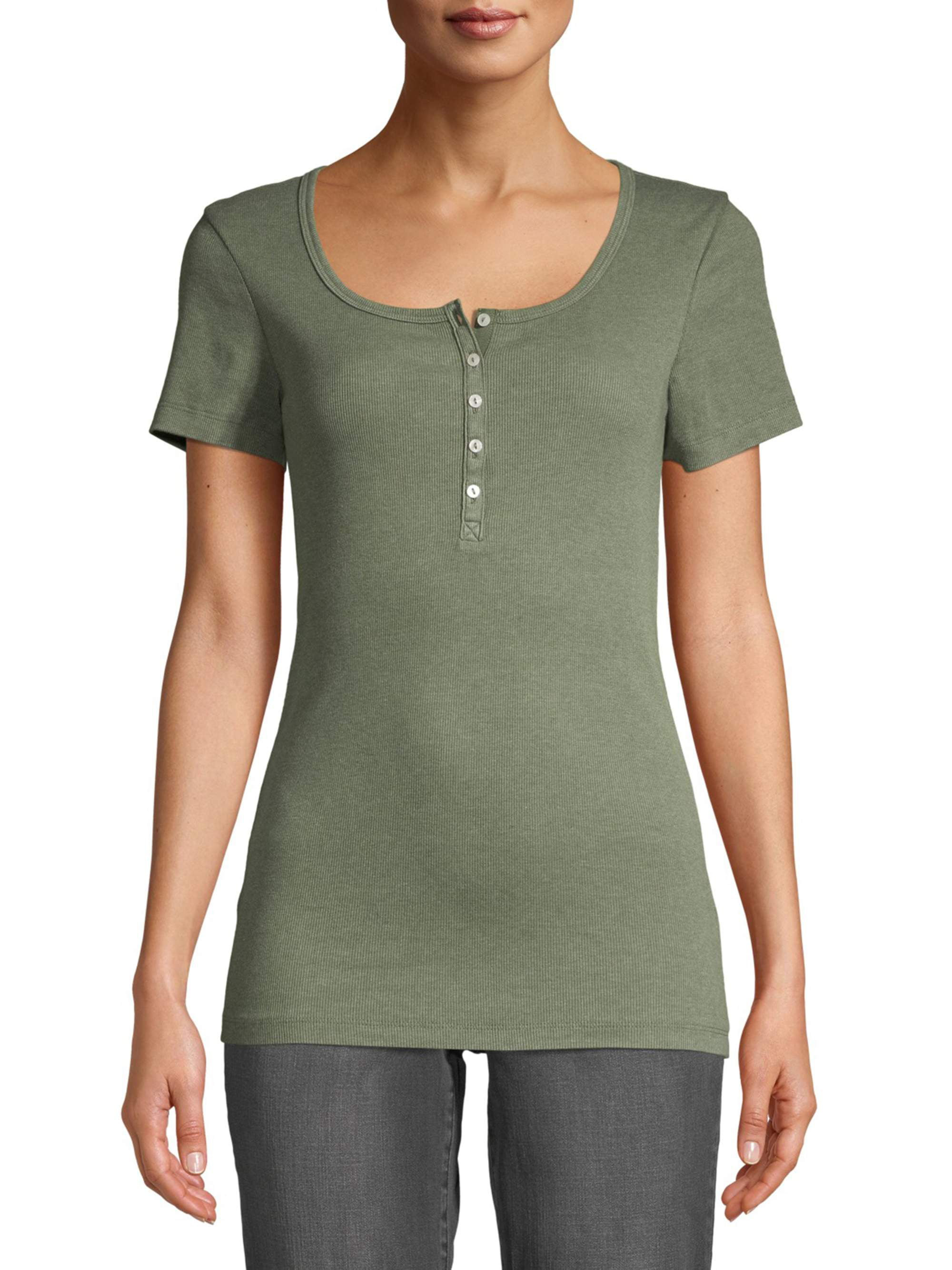 Time and Tru - Women's Short Sleeve Henley Rib T-Shirt - Walmart.com ...