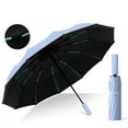 thumbnail image 5 of 60 Rib Folding Umbrella Automatic Open Close | Large Windproof Sun Rain Protection | Reinforced Aluminum Alloy Frame | Compact Travel Size 12.6in | Black Blue Beige | Sunshade Rain Gear, 5 of 6