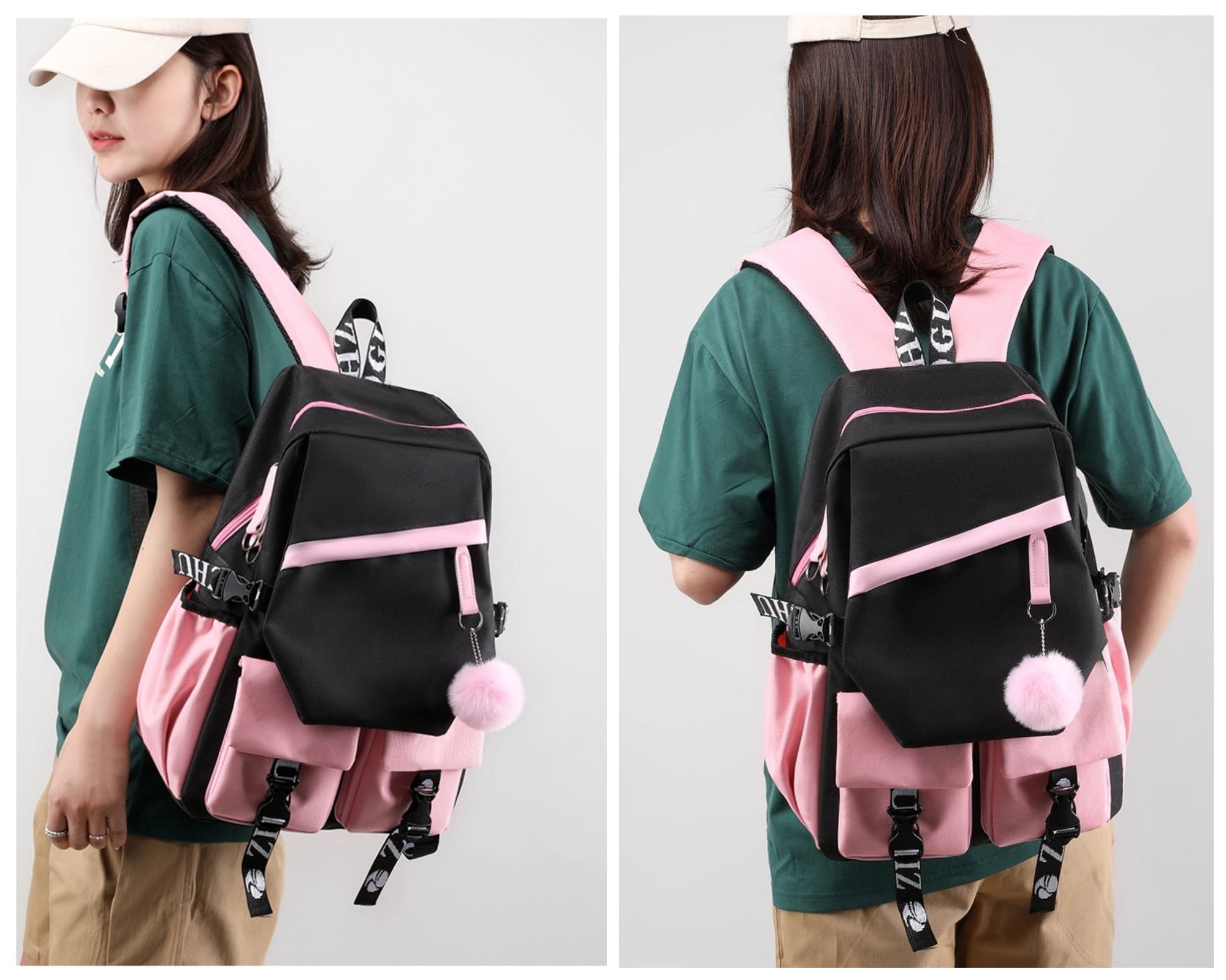 4Pcs Girls Backpack with Lunch Box  Set, 17 inch School Bookbag with Lunch Bag for Teens