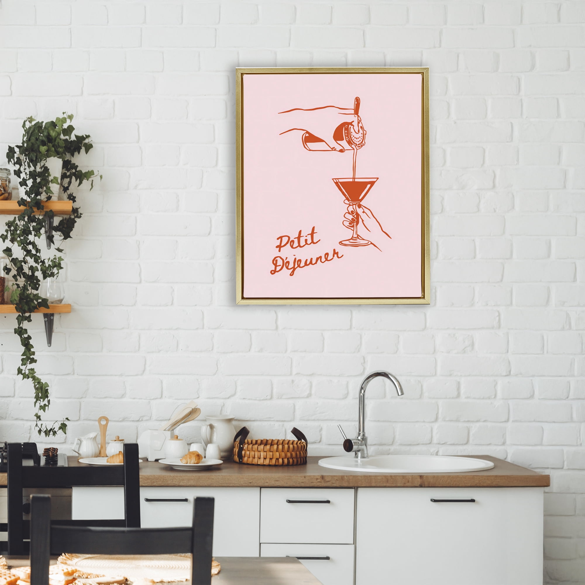 Stupell Industries Pouring Brunch Cocktail Gold Framed Floater Canvas Wall Art, design by The Prints Vibe