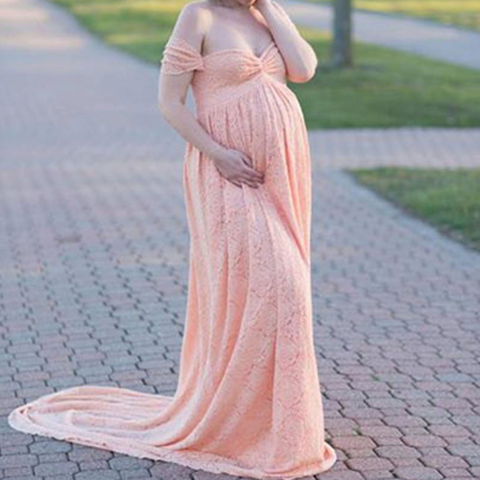 strapless open back dress V-neck Soft Tulle Ruffled Maternity Baby Shower Dress  Glamix Maternity