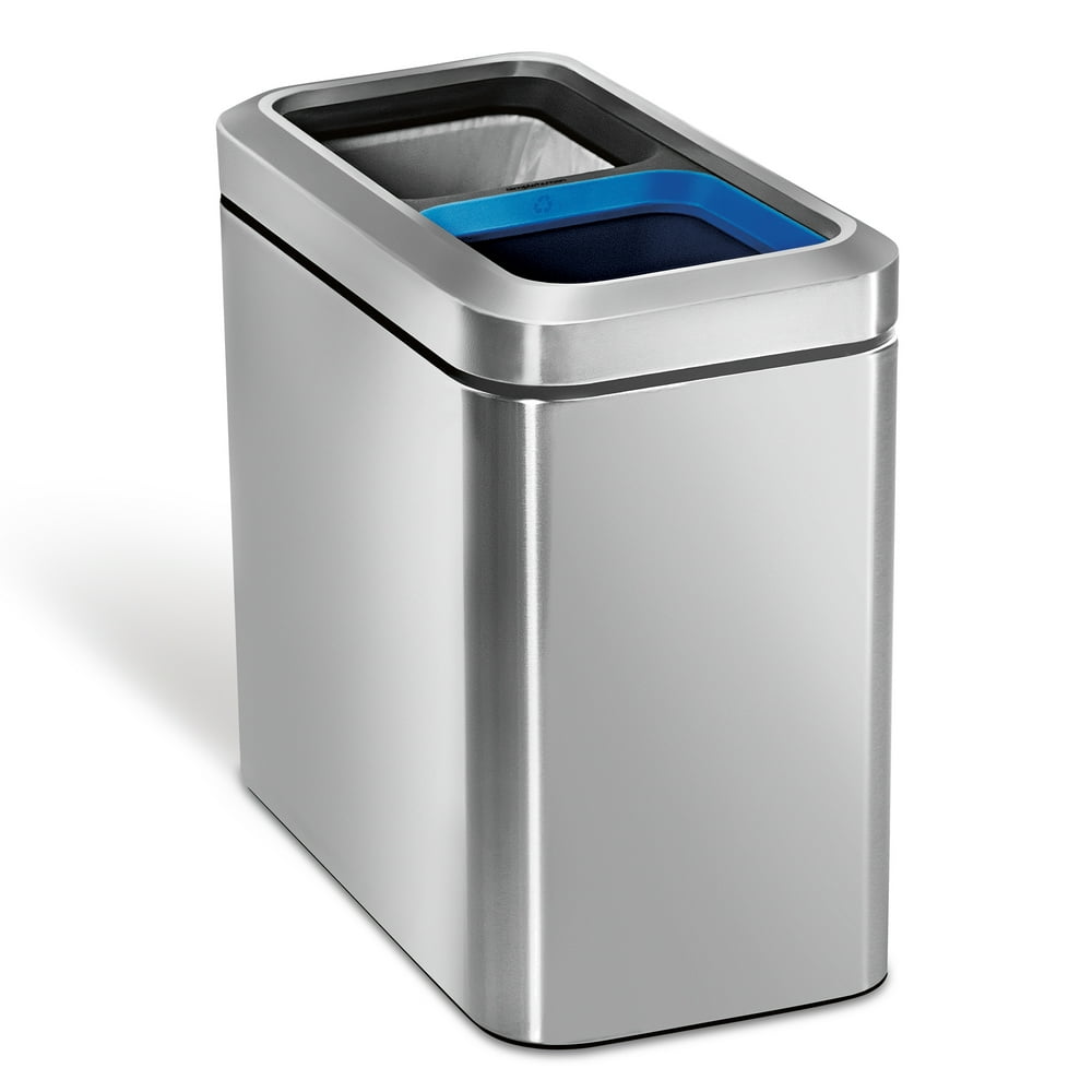 simplehuman 20 Liter Dual Compartment Slim Open Top Recycling Trash Can Dual Compartment Stainless Steel Trash Can
