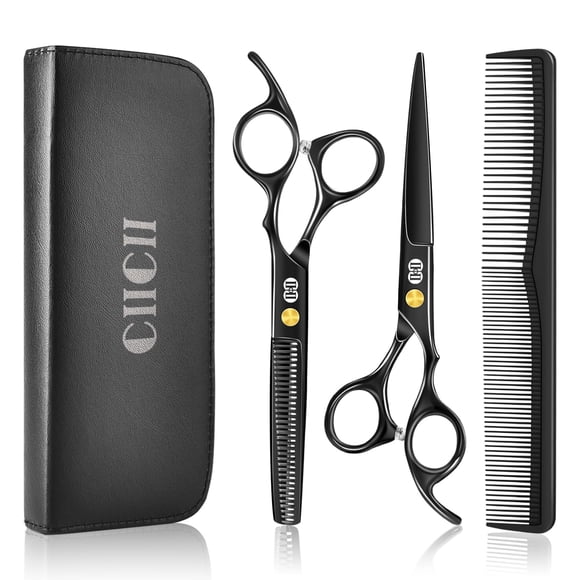 CIICII Tijeras para Cortar Cabello Profesional, 6.7" Tijeras Barbero, Tijeras de Peluqueria, 8Pzs Kit para Cortar Cabello (Tijeras para Degrafilar &amp; Tijeras Cortar Pelo) para Bricolaj