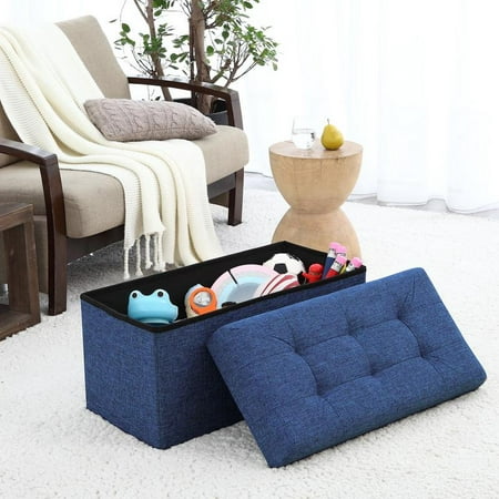 Ornavo Foldable Tufted Linen Large Storage Ottoman Bench Foot Rest Stool/Seat - 15