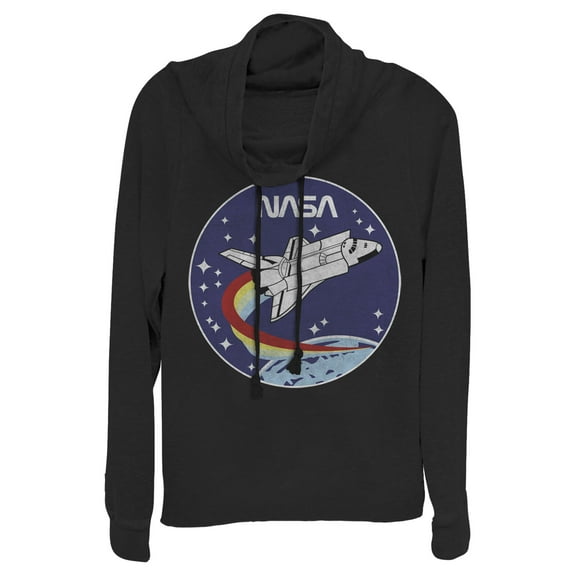 Junior's NASA Space Rocket Cowl Neck Sweatshirt Black Medium