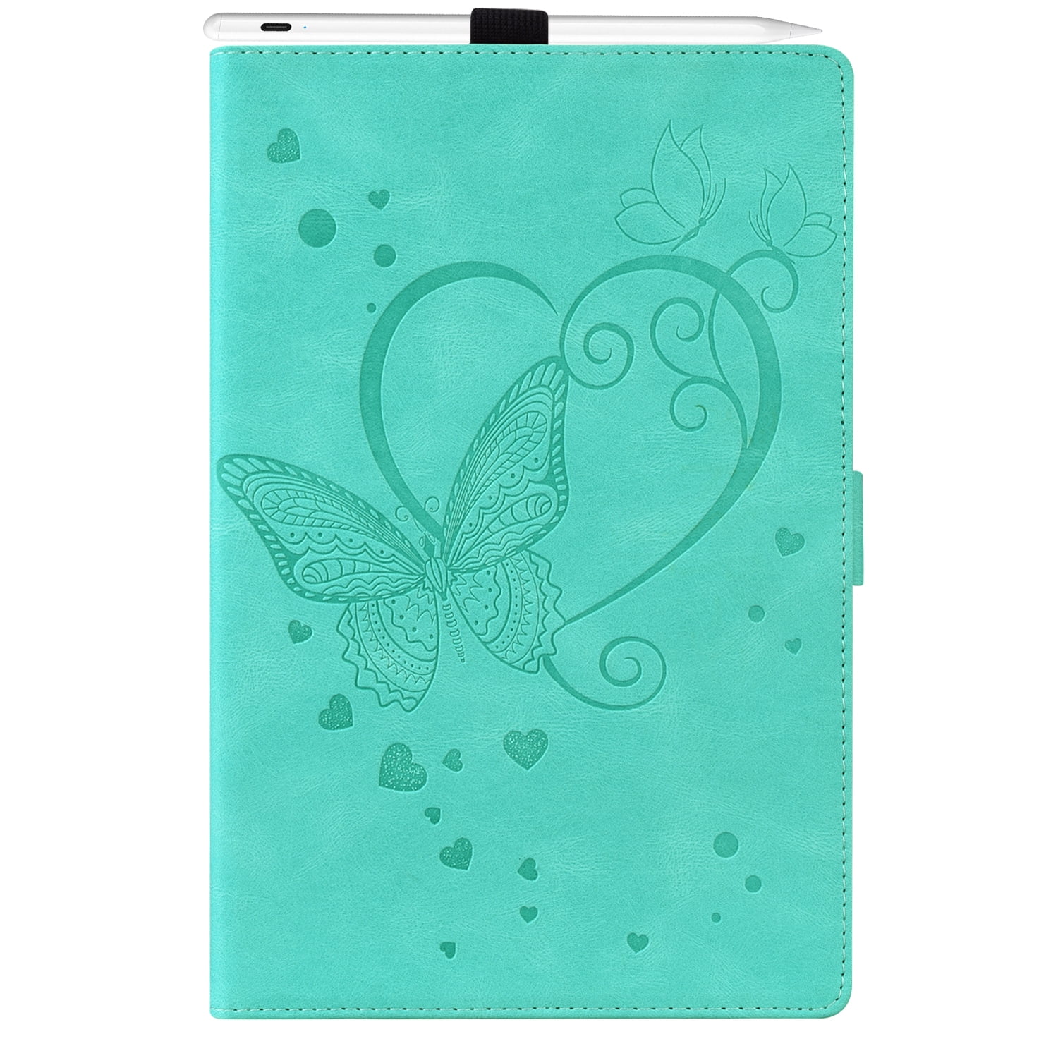 Allytechgroup iPad Pro 11 M4 2024 Case, PU Leather Folio Stand Bumper Anti-Scratch Kickstand Butterfly Embossed Shockproof Slim Fit Pencil Holder Case Cover for Apple iPad Pro 11" 2024, Green