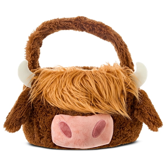 Jumbo Highland Cow Plush Basket, Brown, 22" x 16", Easter by Way To Celebrate