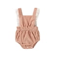 thumbnail image 1 of Xingqing Infant Baby Girls Rompers Ruffles Lace Sleeveless Solid Color Corduroy Backless Jumpsuits Pink 12-18 Months, 1 of 9
