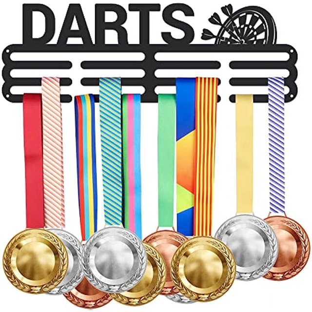 1 juego de soporte para medallas de pared para deportes de dardos, para más de 60 medallas colgantes, estante de exhibición para premios deportivos