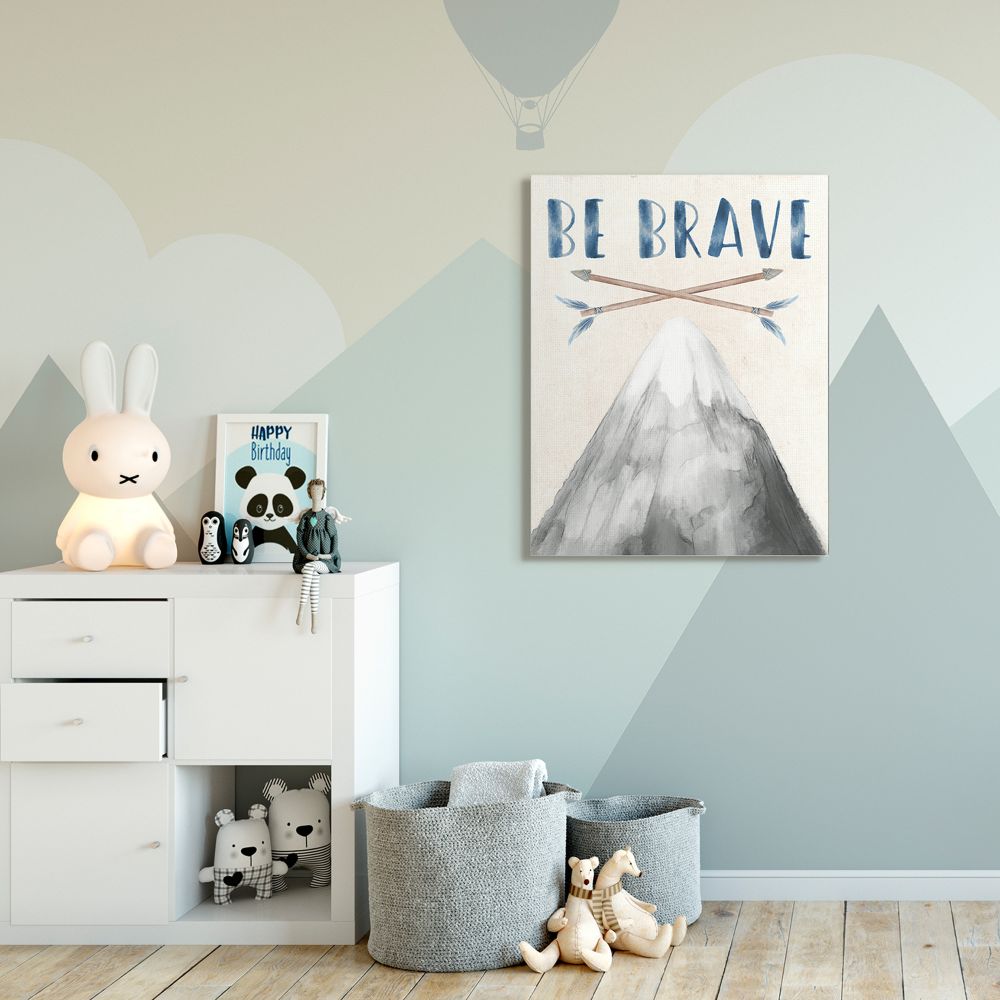Stupell Industries Inspirational Be Brave Text Mountain Arrows Grey Blue Canvas Wall Art Design by Daphne Polselli, 36" x 48"