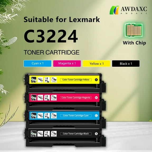 Awdaxc Compatible Toner Cartridge for Lexmark C3224(With Chip),Suitable for C3224dw / MC3224adwe / MC3224dwe Printer,High Capacity:3500/3000 Pages,Can Add Powder,Portable Installation