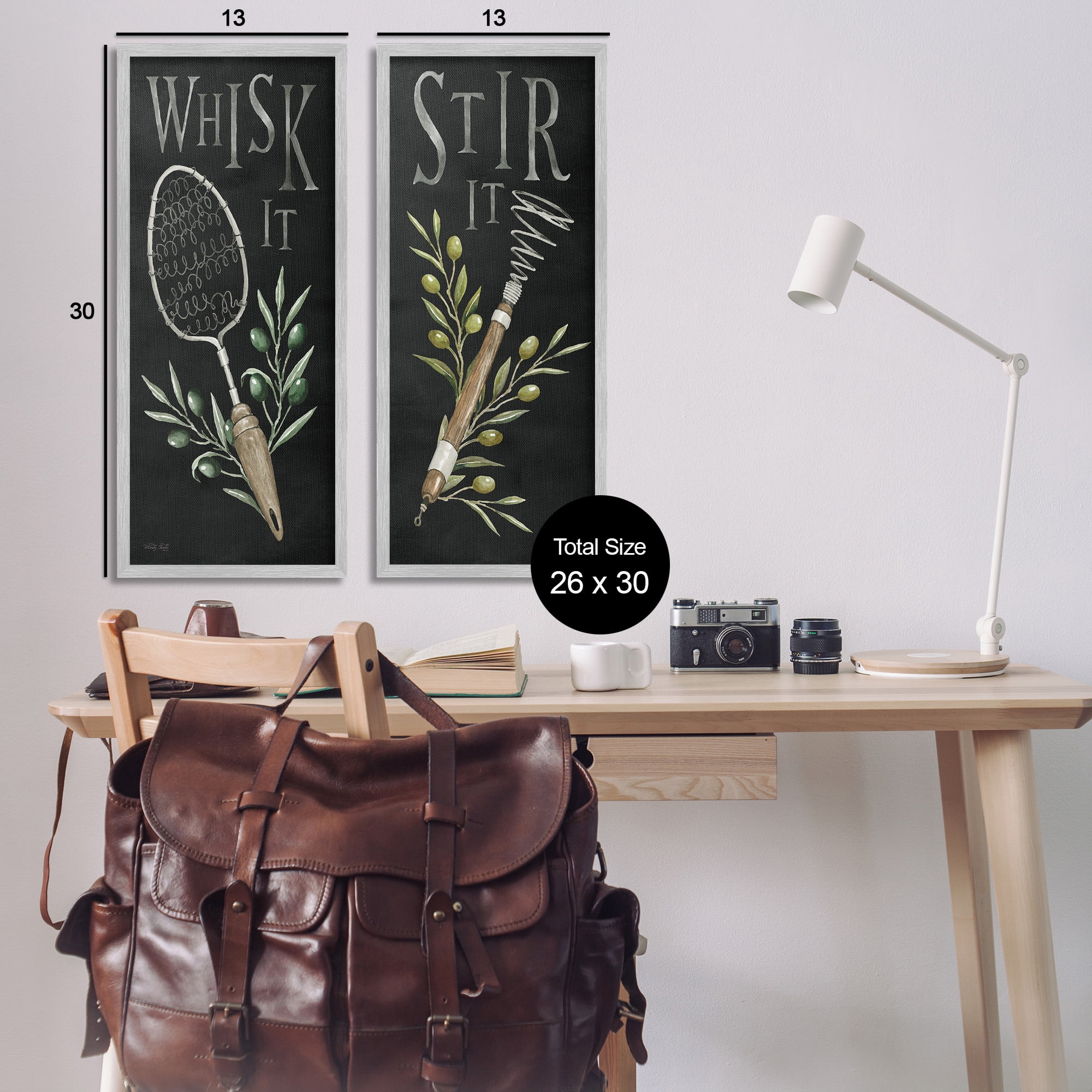 Stupell Industries Vintage Kitchen Phrases Botanical & Floral Painting Gray Framed Art Print Wall Art, 13 x 30, Set of 2