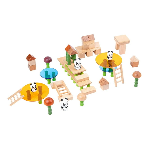 Bloques de madera, juego de bloques de construcción de madera, adorable panda, juguete educativo temprano para apilar, juego de aprendizaje Montessori