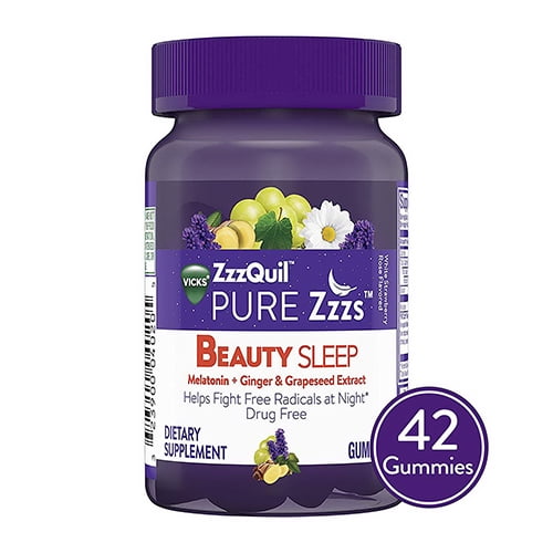 Vicks ZzzQuil Pure Zzzs Beauty Sleep Melatonin Gummies Sleep Aid , 42