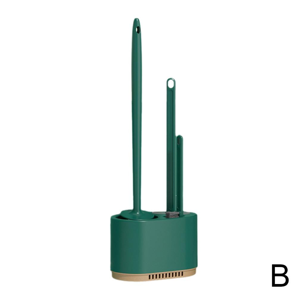 3-in-1 Bathroom Toilet Brush and Plunger Set with Vented Holder, Heavy-Duty Wall Mounted Cleaning Kit, Dark Green