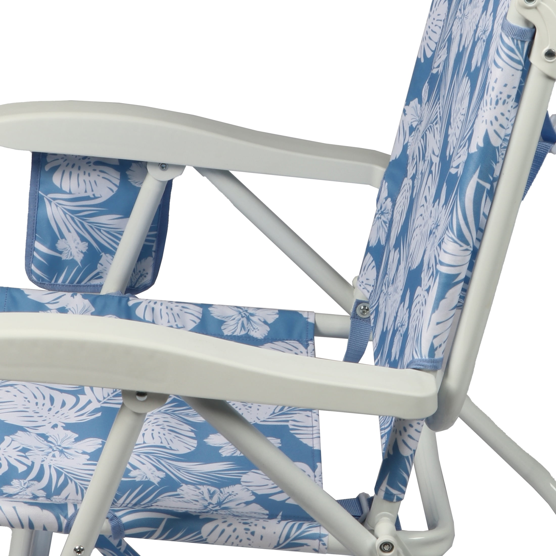 Mainstays Oversized Reclining Beach Chair with Backpack Straps, Blue Palm Print