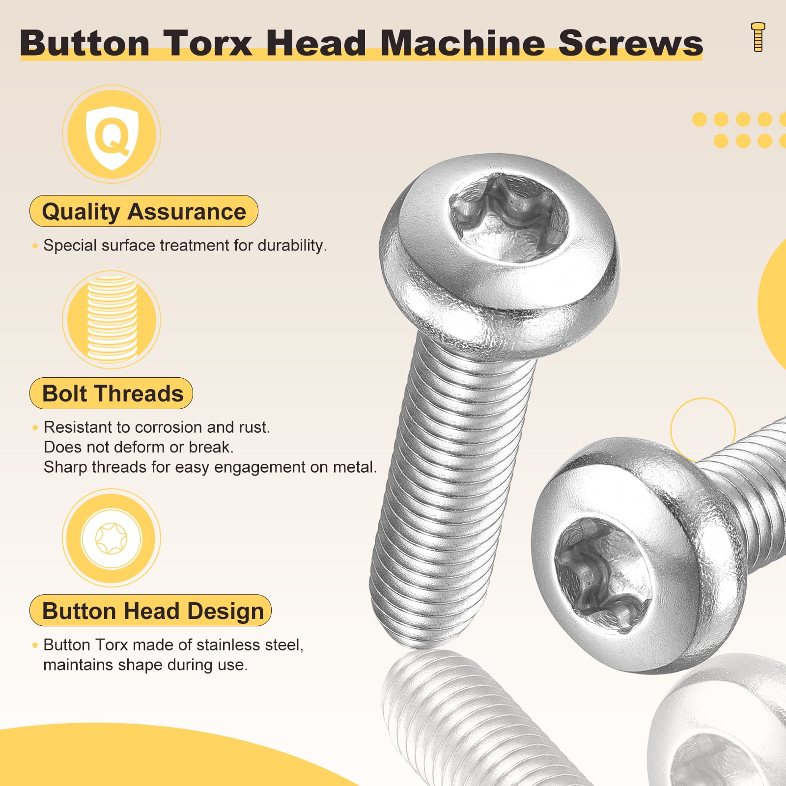 Pan Head Torx Security Screws Bolts (M5-0.8x30mm) 100Pcs, Button Torx Head Machine Screws 304 Stainless Steel - for Furniture Woodworking Project, Silver Tone