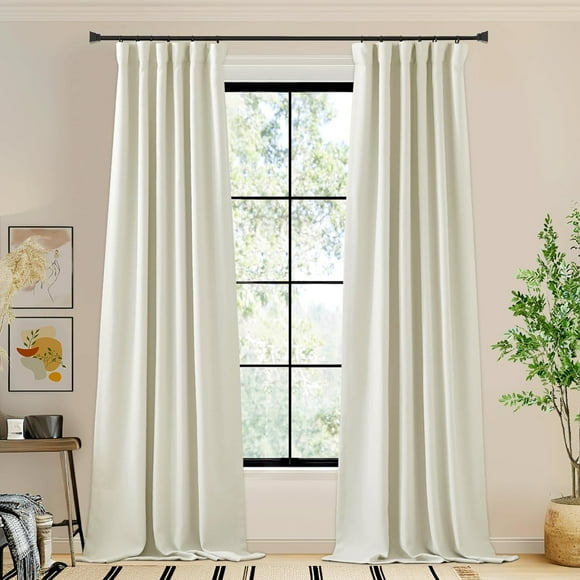 AIR-Faux Linen Room Darkening Curtains 84 inches Long, Rod Pocket/Back Tab/Hook Belt Thick Sound Reducing Thermal Window Treatment for Living Room/Bedroom, Natural, W50 x L84, 1 Panel