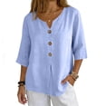 thumbnail image 2 of Linen Tops for Women Summer Work Shirts Trendy Button Down V Neck Boho Clothes Spring Tops for Women 2026 Light Blue L, 2 of 6