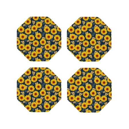 

Drink Coasters Set of 4 Fujiman Sunflowers Leather Coasters for Coffee Table Protector Heat Resistant Cute Coasters for Home Decor Housewarming Gifts Bar Kitchen 4 Inch Octagon